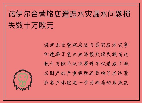 诺伊尔合营旅店遭遇水灾漏水问题损失数十万欧元